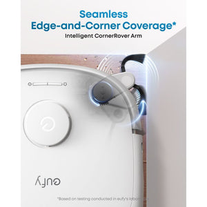 White eufy Omni E25 CornerRover arm for seamless edge and corner coverage