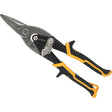 Faithfull compound aviation snips with straight cutting blades, featuring black and yellow ergonomic handles, metal pivot mechanism, and gray steel blades for precision cutting