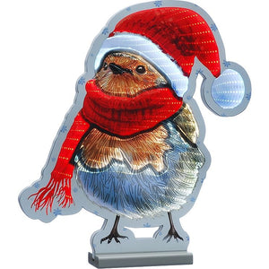 Festive 40cm Robin with Scarf Infinity Mirror Light | P065927