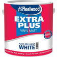 Fleetwood Extra Plus Vinyl Matt 2.5 litre paint can in Pure Brilliant White with red and blue label design