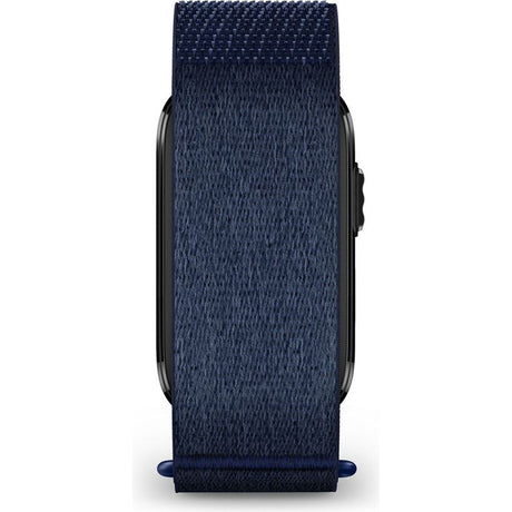 Garmin CIRQA Smart Band in Captain Blue with woven fabric strap and black hardware, large/extra-large size shown front view