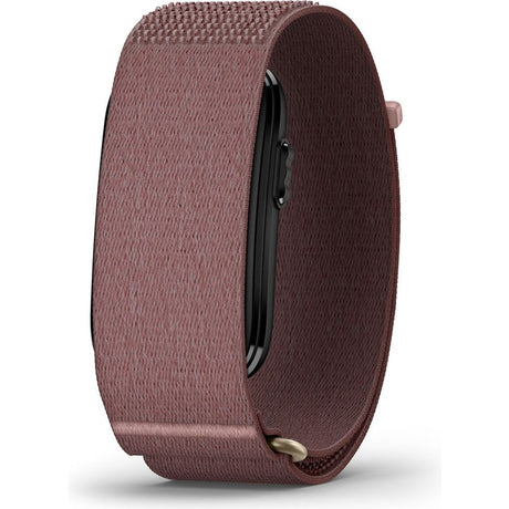 Garmin CIRQA Smart Band in Mauve showing textured fabric band with black digital display and adjustable closure clasp, large extra-large size