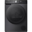 Hisense 10kg black heat pump tumble dryer with WiFi connectivity, digital display showing 3:20, front-loading design with large circular door and modern control panel