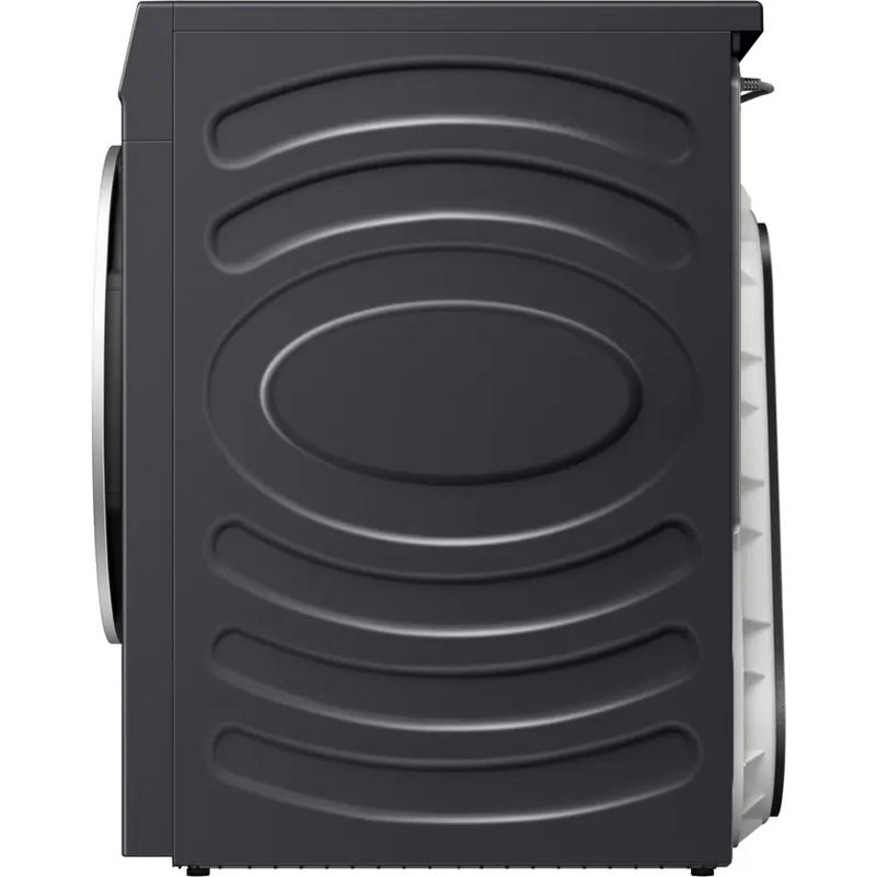 Hisense 10kg black heat pump tumble dryer with curved wave pattern design and side handle, front view product shot