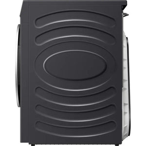 Hisense 10kg black heat pump tumble dryer with curved wave pattern design and side handle, front view product shot