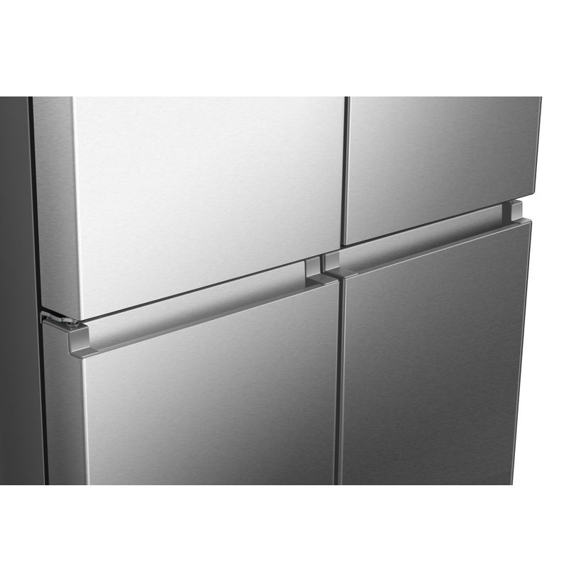 Hisense PureFlat American Style smart fridge freezer in stainless steel with flat-front design and horizontal chrome handle, non-plumbed model RQ5P470SMIE