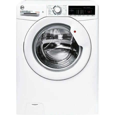 Hoover H-Wash white washer dryer combination unit with 10kg wash capacity and 6kg dry capacity, 1400 spin speed, digital display and control panel, front-loading drum visible with door closed