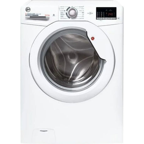 Hoover H Wash & Dry 300 Lite white washer dryer combination with 8kg washing capacity and 5kg drying capacity, 1400 RPM spin speed, featuring stainless steel drum and digital display control panel
