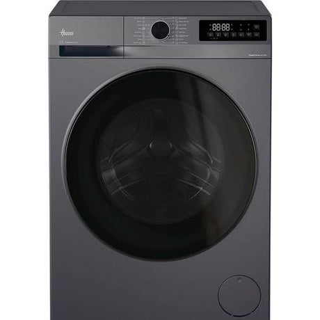 Hoover Pro Wash 9kg washer 6kg dryer combi machine in graphite grey with black door, digital display and control panel, front-loading design