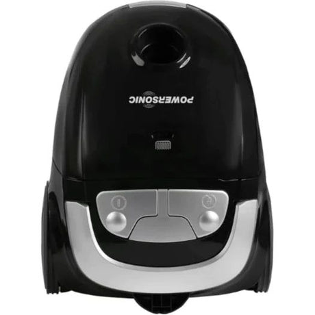 Inspire Bagged Vacuum Cleaner 800w black and silver canister style with control buttons and carrying handle top view