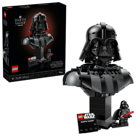 LEGO Star Wars Darth Vader Bust 75439 buildable black helmet and armor display set with minifigure and lightsaber on stand