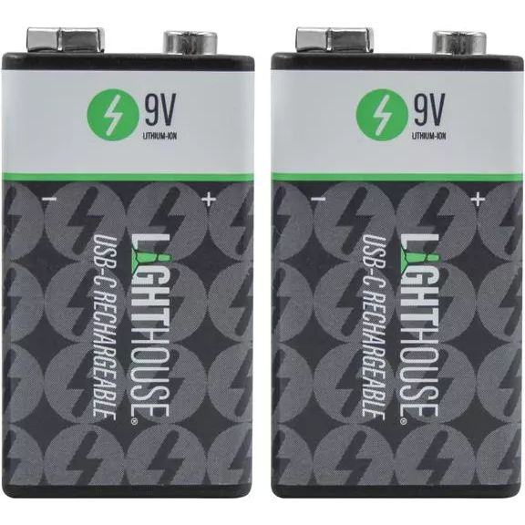 Lighthouse 9V USB C Rechargeable Li-ion Battery Pack of 2 | L/HBATUSB9V