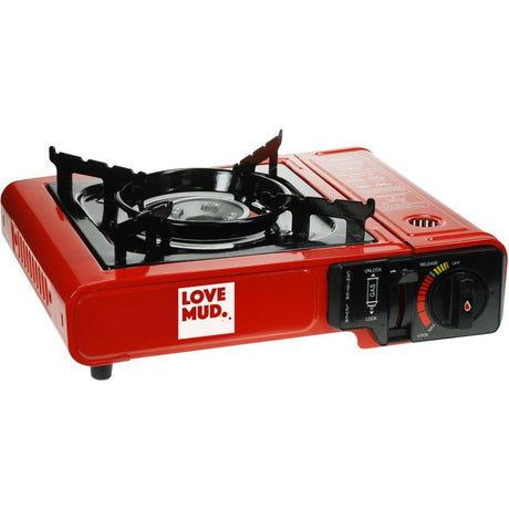 Love Mud 240240 red single burner portable gas camping stove with Piezo ignition and heat control knob