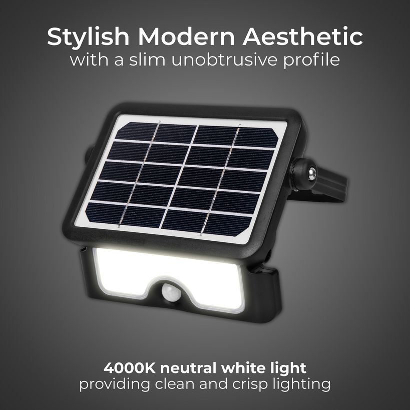 Luceco Solar Guardian LED Floodlight & PIR 5W Black | LCELEXSF6B40