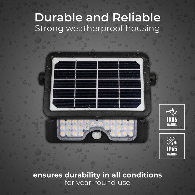 Luceco Solar Guardian LED Floodlight & PIR 5W Black | LCELEXSF6B40