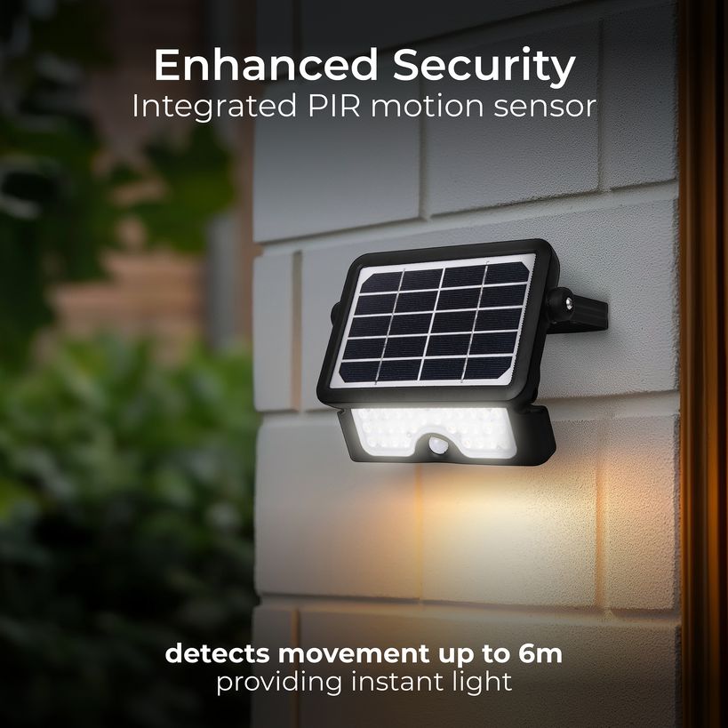 Luceco Solar Guardian LED Floodlight & PIR 5W Black | LCELEXSF6B40