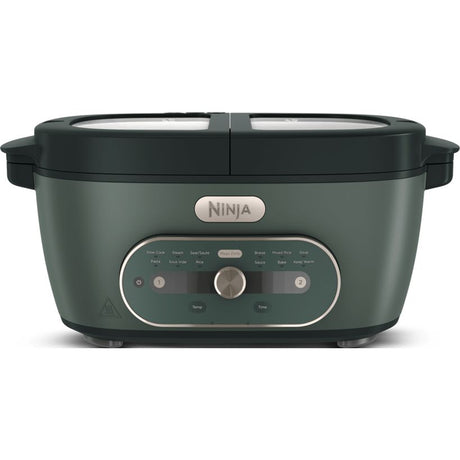 Ninja MultiPot XL 7.1 litre multi cooker in sage green and black with digital control panel, dual handles, and preset cooking functions displayed on front