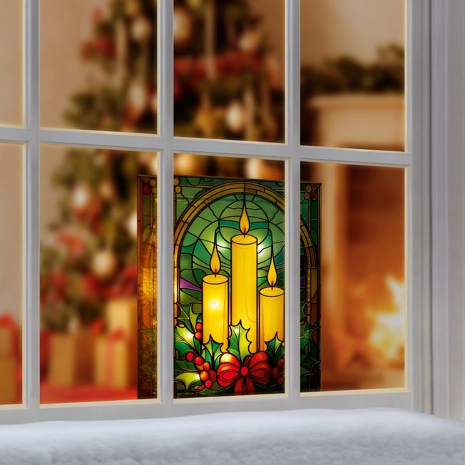 Premier 21cm x 28cm Battery Operated Candles Stained Glass LED Table Top | LB251606