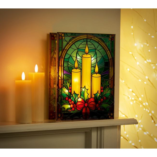 Premier 21cm x 28cm Battery Operated Candles Stained Glass LED Table Top | LB251606