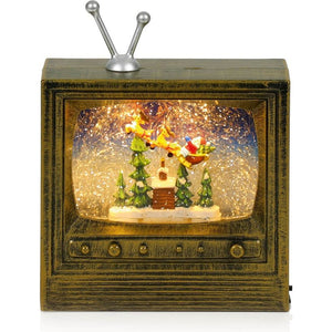 Premier 22cm Battery Operated Antique Gold TV Santa on Sleigh Water Spinner | LB251031