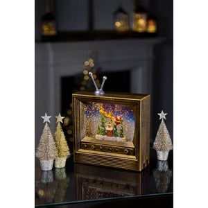 Premier 22cm Battery Operated Antique Gold TV Santa on Sleigh Water Spinner | LB251031