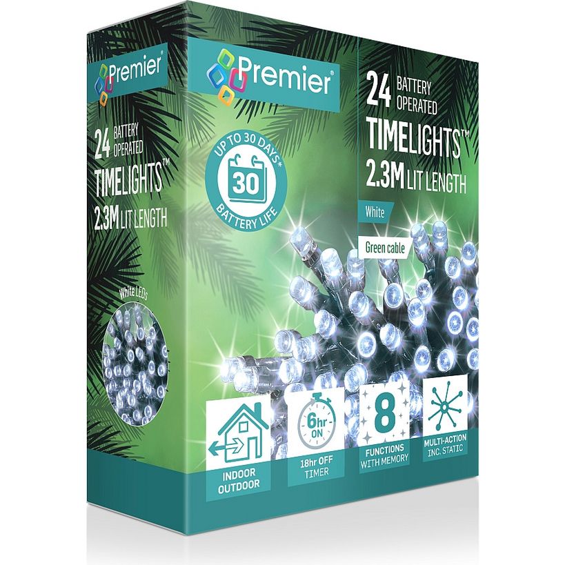 Premier 24 Light Battery LED Lights with Timer - White | LB131957W