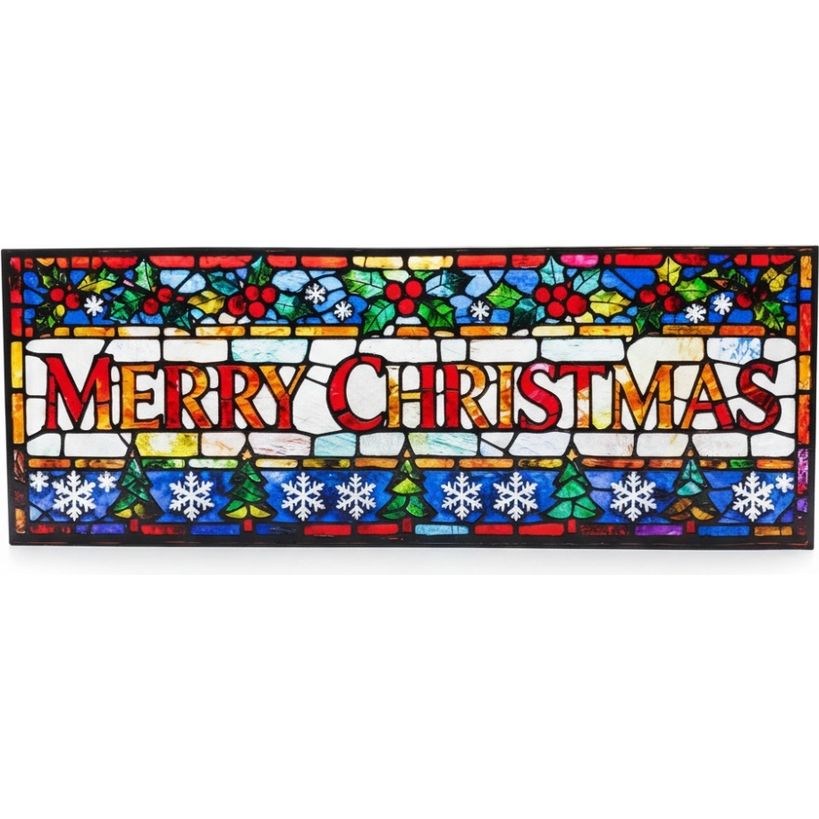 Premier 40cm x 15cm Battery Operated Merry Christmas Stained Glass LED Table Top | LB262559