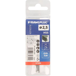 Rawlplug Ground HSS Steel Drill Bit 2.5mm x 57mm 3 Pack | HSSP-025