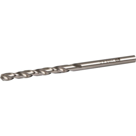 Rawlplug ground HSS steel drill bit 4mm x 75mm with spiral flutes and shank markings on white background