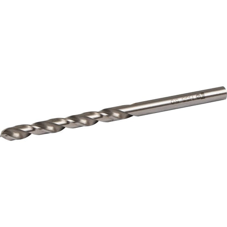 Rawlplug ground HSS steel drill bit 5mm x 86mm with twisted flutes and cylindrical shank on white background