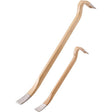 Two wooden pry bars with metal flat ends displayed at an angle, showing a 14 inch and 22 inch Roughneck Gold Gorilla Bar set with natural wood handles and steel blades