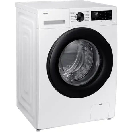 Samsung Series 5 9KG front-load washing machine in white with black drum door and digital display panel