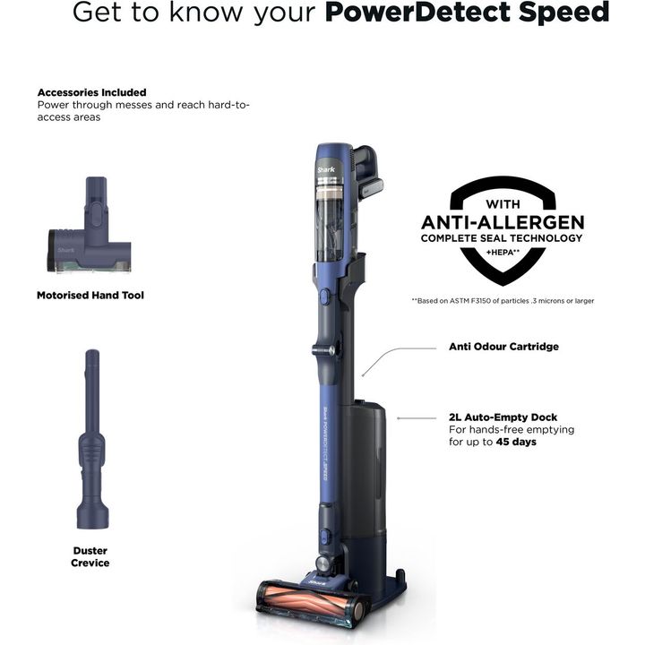 Shark PowerDetect Speed Clean and Empty Pet Pro Cordless Stick Vac Vacuum - Ultramarine IA3241UKT