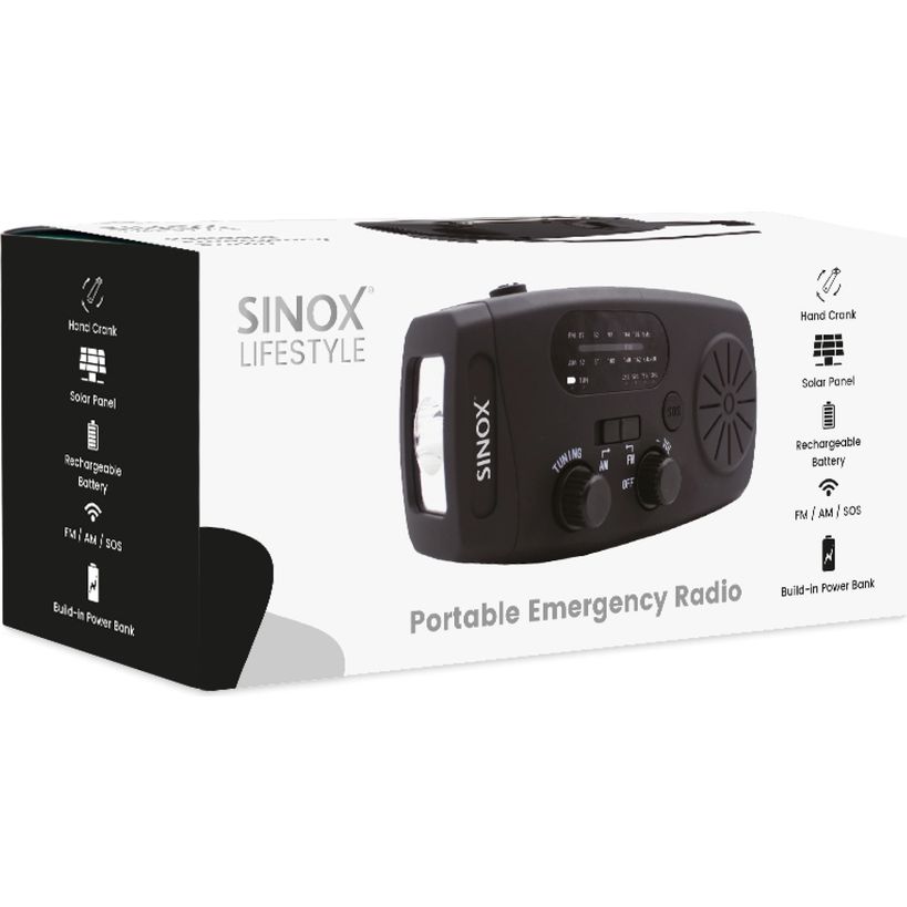 Sinox Compact Emergency Radio with windup Dynamo - Black | 056526
