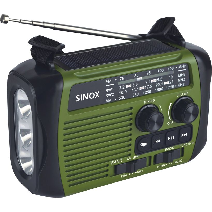 Sinox Emergency Survival Radio / Lamp and Powerbank - USB C with windup Dynamo - Green | 055543