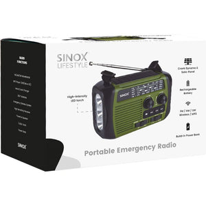 Sinox Emergency Survival Radio / Lamp and Powerbank - USB C with windup Dynamo - Green | 055543