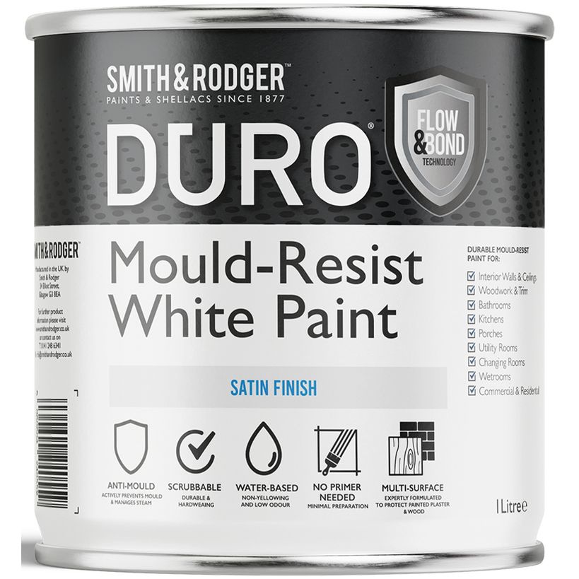 Smith and Rodger Duro Mould Resist Paint 1 Litre - White Satin | 1DS