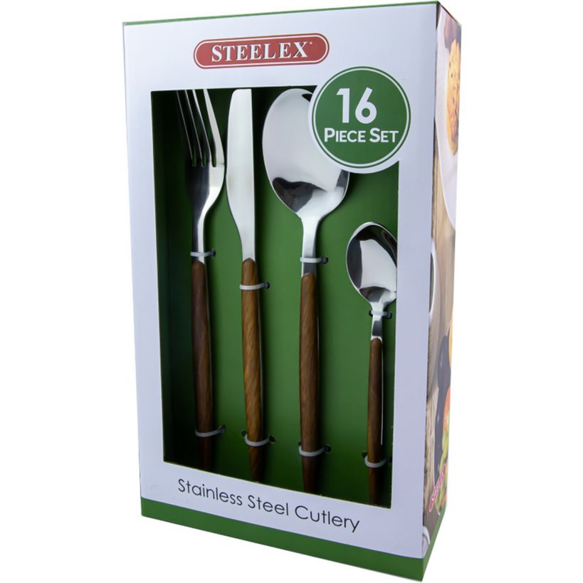 Steelex 16 Piece Cutlery Set with Wooden Effect Handles | C3013WD