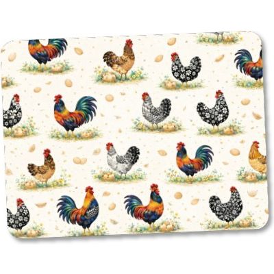 Steelex Tempered Glass Chopping Board 30cm x 40cm - Cockerel and Hen | WS1014CHICK