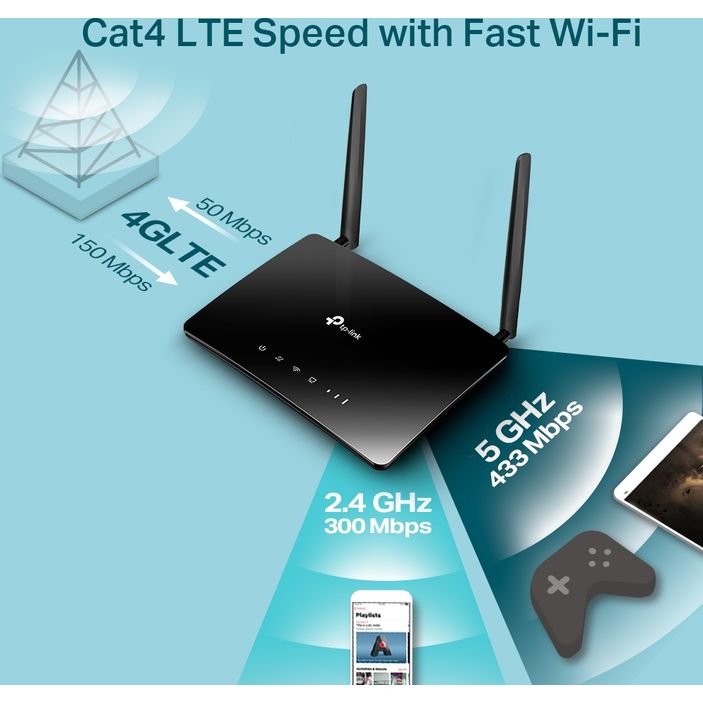 TP-Link AC750 Wireless Dual Band 4G LTE Router - Black | TPL-ARCHER-MR200