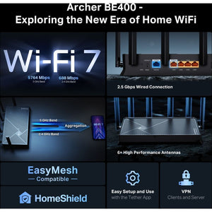 TP-Link Archer BE400 Wireless Wifi 7 Router - Black