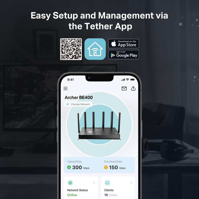 TP-Link Archer BE400 Wireless Wifi 7 Router - Black