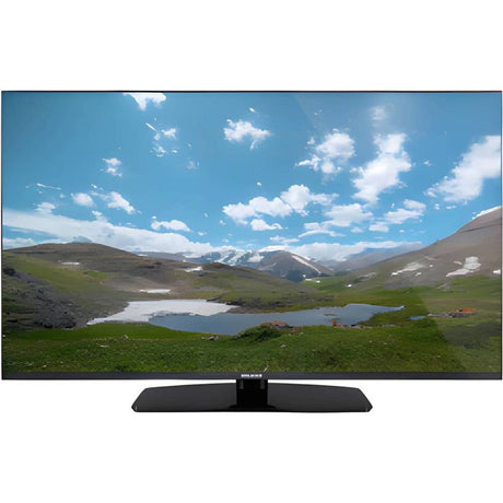 Walker 24 inch HD TV with black bezel and stand displaying scenic mountain landscape with blue sky and lakes on screen