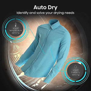 Blue shirt with smart drying technology features on a dark background