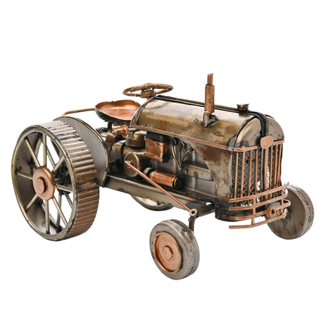 Model of an old-fashioned tractor with a detailed design on a white background