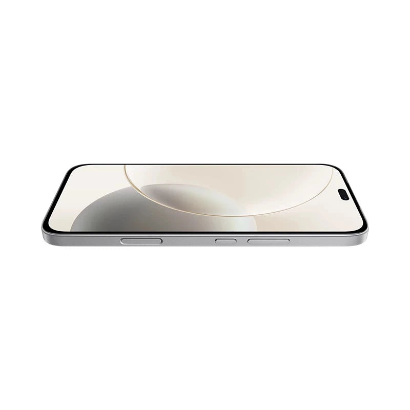 Honor 50 Lite 5G smartphone in Velvet Grey shown from above displaying bezel-less display with centered punch-hole camera and side-mounted physical buttons