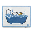 Blue and cream Hug Rug doormat featuring a bathtub with bubbles, a rubber duck, and a showerhead in a charming Herdy illustration style, 50cm x 75cm