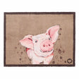 Hug Rug Farmyard Pig doormat 65cm x 85cm featuring a cute pink and white pig with large ears on a beige and brown woven textile background with dark brown border