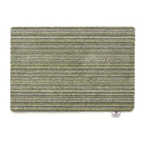Hug Rug green and cream candy stripe doormat 50cm x 75cm with rounded corners and brand label visible