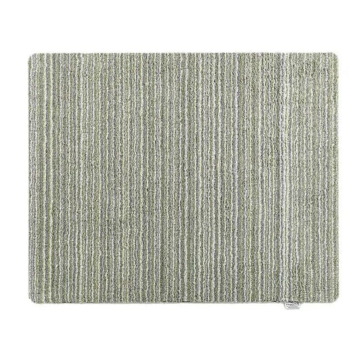 Hug Rug Doormat in Candy Green, 80cm x 100cm, featuring a textured woven striped pattern in sage green and cream tones